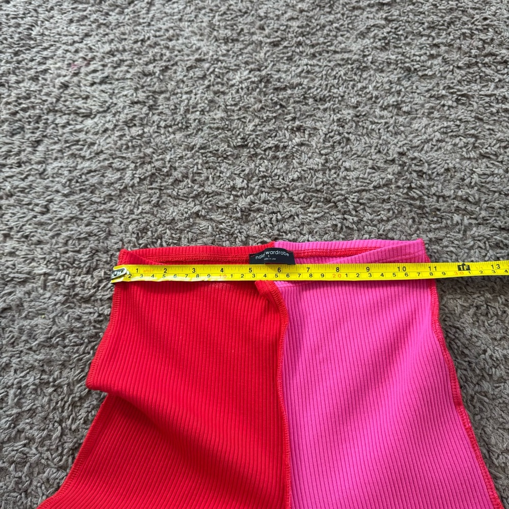Naked Wardrobe Set Outfit Red Pink Crop Top Flare Leggings Colorblock Tall S - Picture 8 of 10